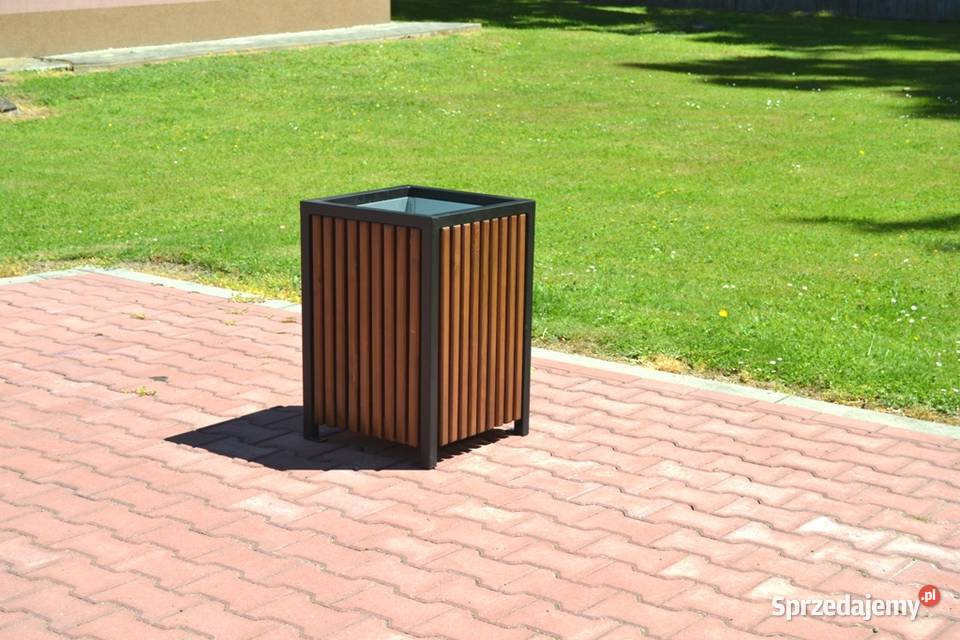 Kosz uliczny na śmieci odpadki drewniany stalowy Mińsk Mazowiecki