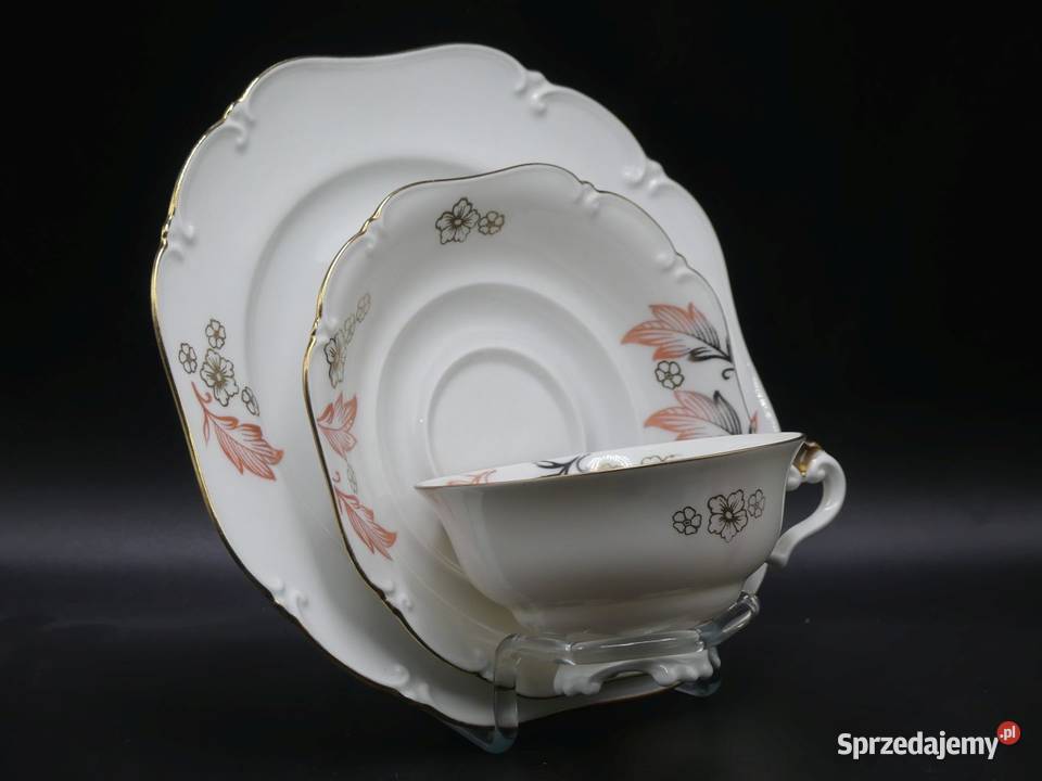Urokliwe trio Tułowice Tillowitz na nóżkach 1928 Porcelana i szkło