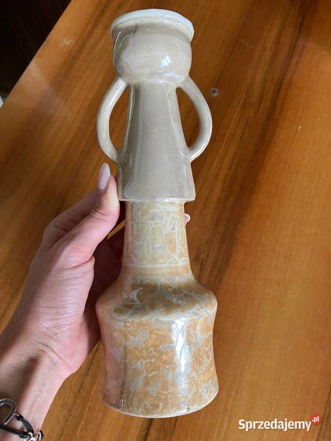 Świecznik beżowy porcelana PRL retro dzban
