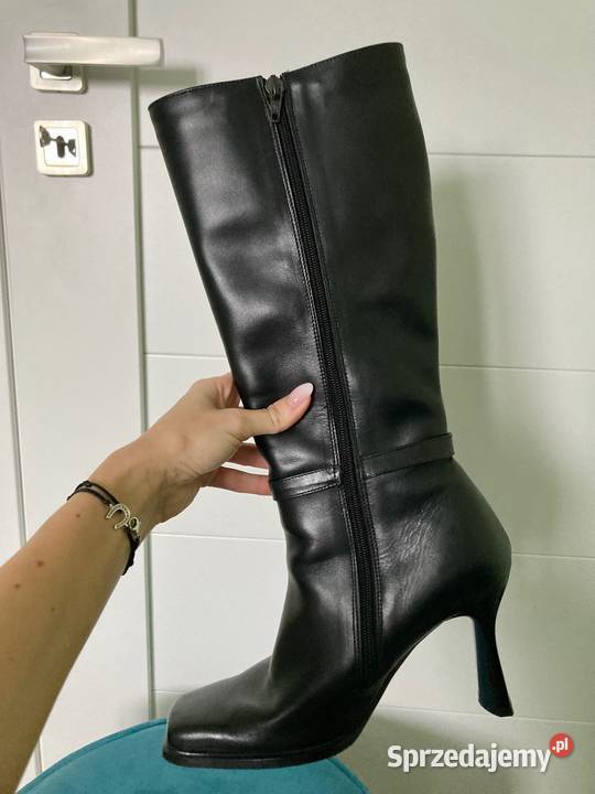 Skórzane polskie czarne kozaki Battex kożuszek