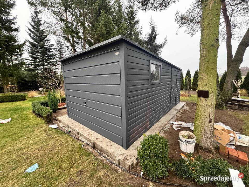 Garaż Blaszany 4x7 czarny złoty dąb profil Piła