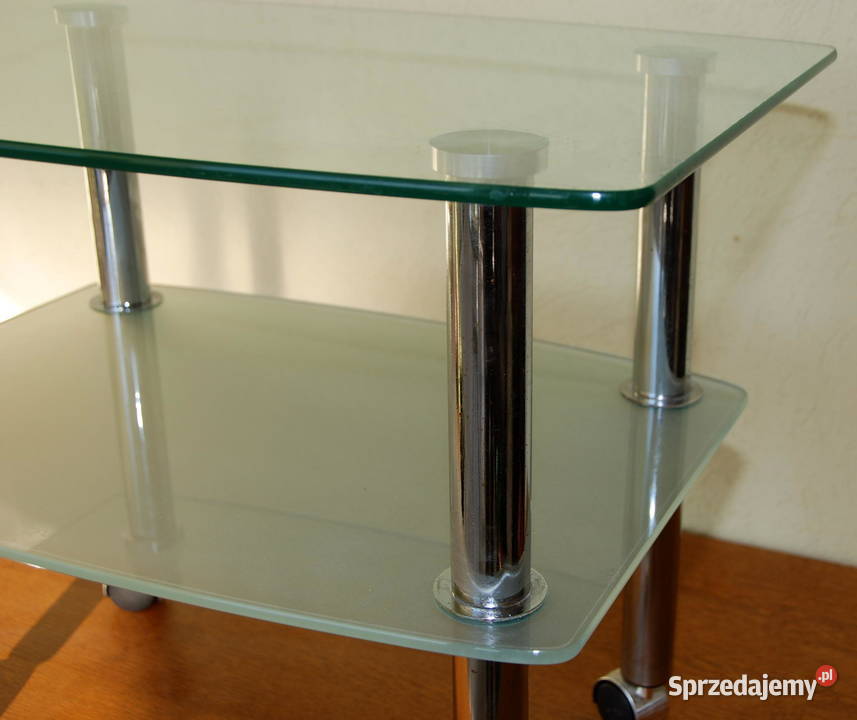 Szklany stolik kawowy szkło chrom na kółkach Kalinowo