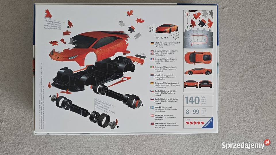 Puzzle 3D Lamborghini Huracn Evo pomarańczowe