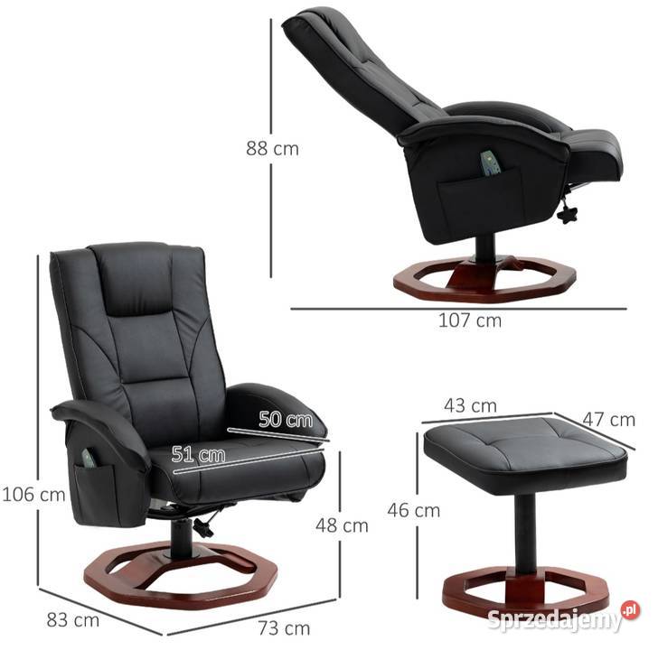 Fotel masujący z podnóżkiem 10 punktów masażu