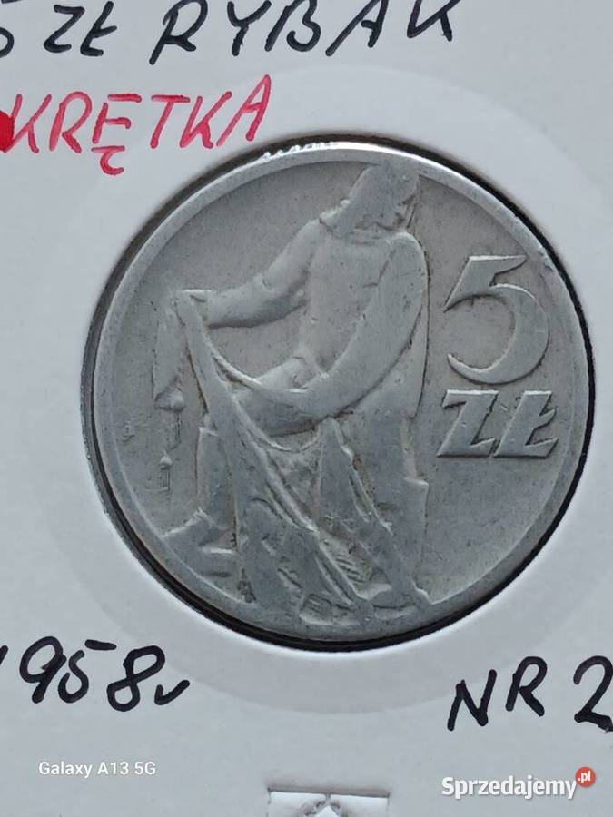 5 Złotych Rybak 1958 r Skrętka 2 Numizmatyka Kolekcje Konin