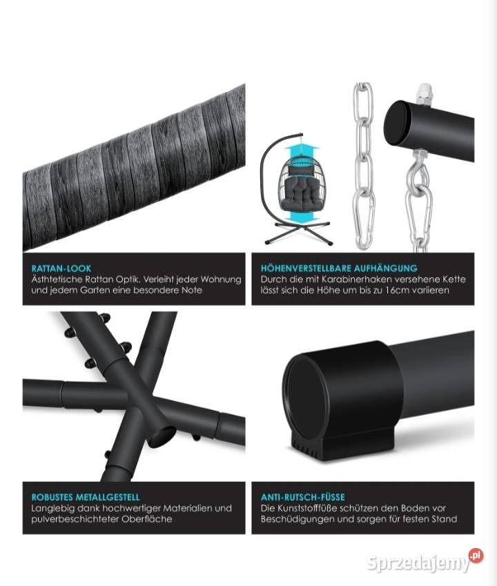 Fotel wiszący koszowy z dużymi poduszkami Brzeziny