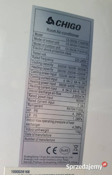 Klimatyzator CHIGO 35kW Instalacje opolskie Ozimek