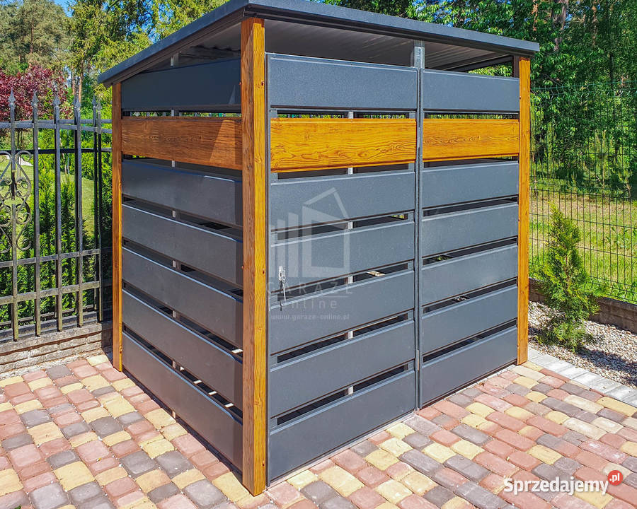 Wiata Śmietnikowa 12x1m drzwi Antracyt Jasny Łęczyca