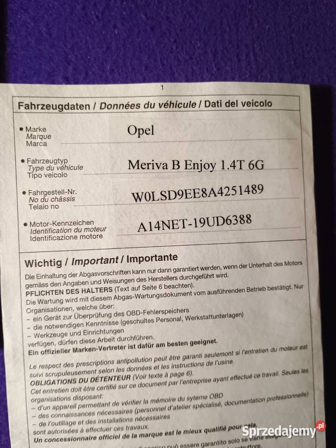 Opel Meriva 14 TURBO 140 Enjoy benzyna 2010 r Legionowo