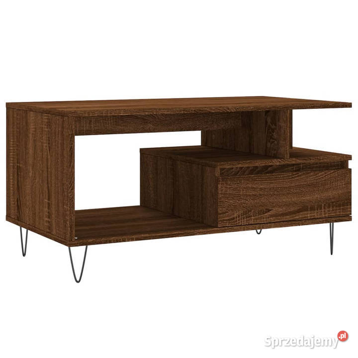 Stolik kawowy brązowy dąb 90x49x45 materiał