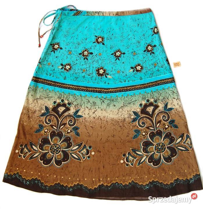 Spódnica midi rozkloszowana turkus brąz Drapers