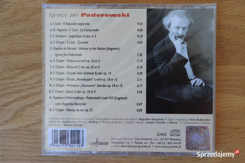 Paderewski Król Pianistów 1 płyta mazowieckie Warszawa