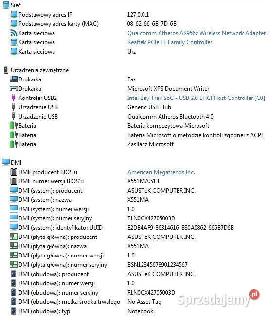 Laptop Asus X551M sprawny i kompletny z drobnymi
