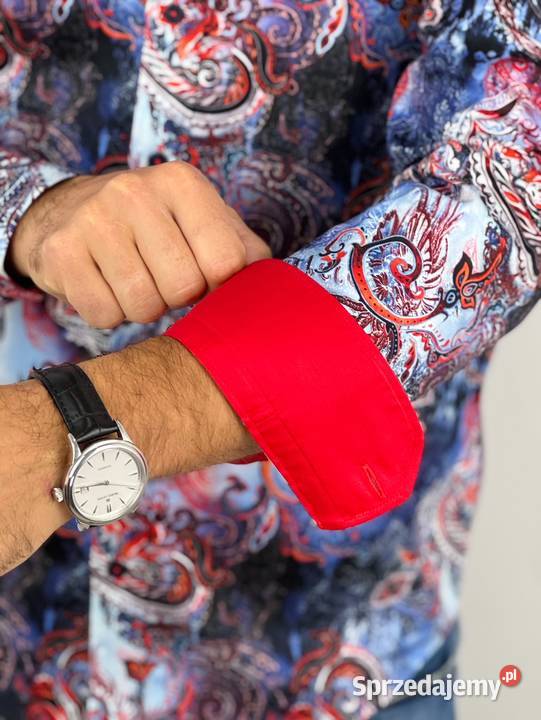 DANIEL BESSI Koszula męska fb103 kwiaty jeans Ostrów Wielkopolski