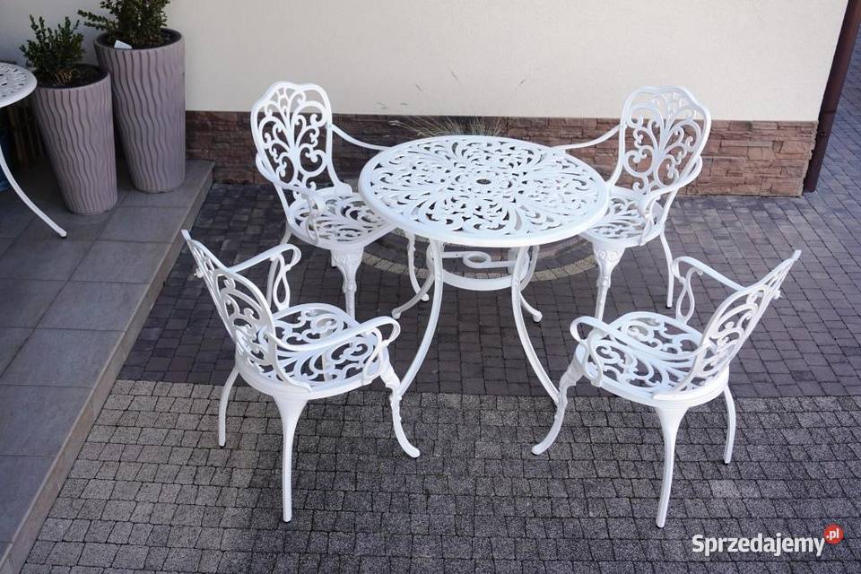 Meble ogrodowe aluminiowe białe komplet 4osobowy Breń