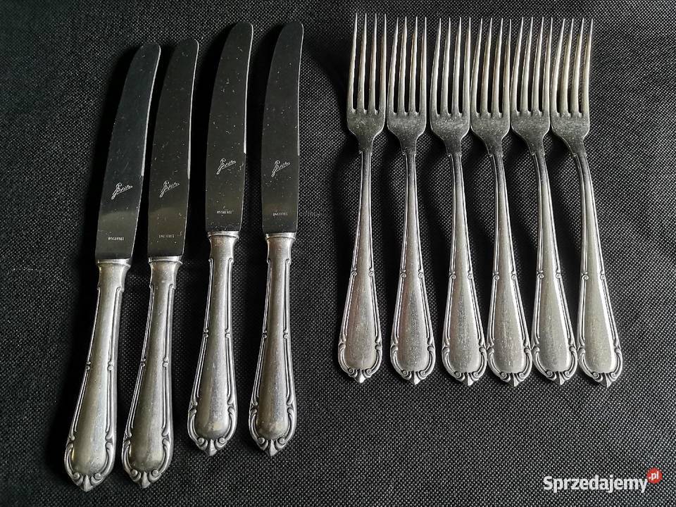 Stare posrebrzane sztućce 4 noże 5 widelców Gowe Siemianowice Śląskie