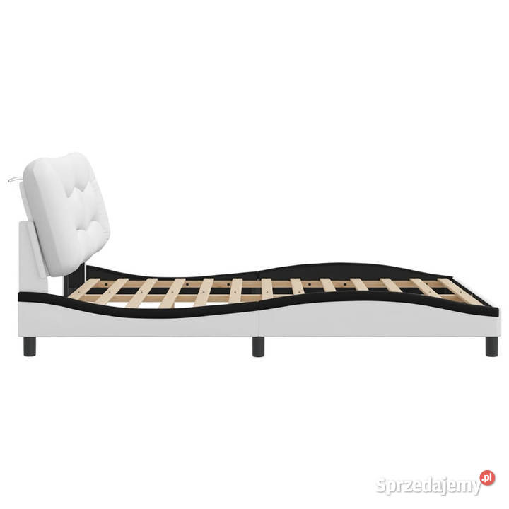 Rama łóżka z zagłówkiem białoczarna ekoskóra 74cm