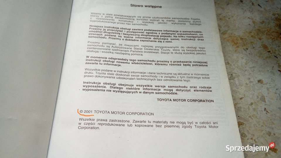 Instrukcja Toyota COROLLA 2001r polsku mazowieckie Warszawa