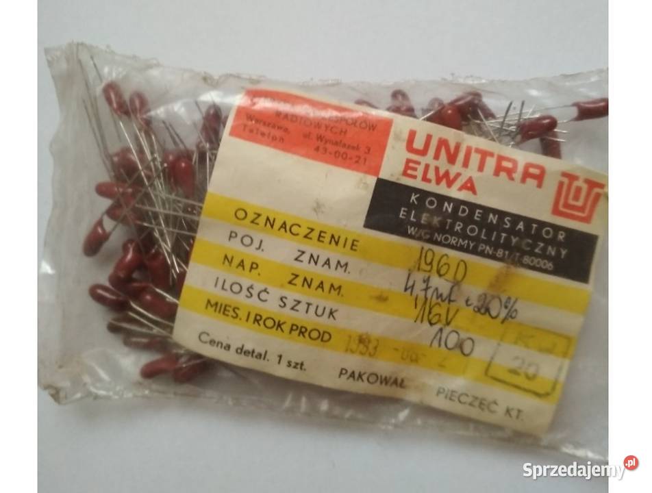 Kondensator tantalowy 47uF 16V 196D Unitra ELWA Gdańsk