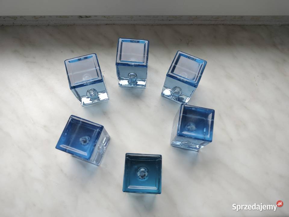 Niebieskie szklane świeczniki zestaw Choszczno sprzedam