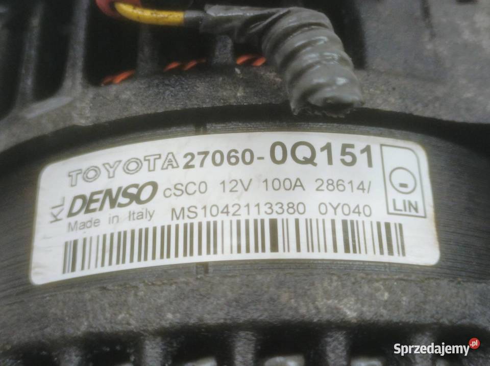 ALTERNATOR 270600Q151 10 12V Toyota Yaris III Rok produkcji 2015 Układ elektryczny silnika