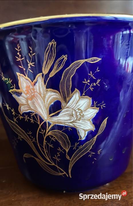 Doniczka osłonka Kobalt Złocona na krawędzi Z Gdańsk