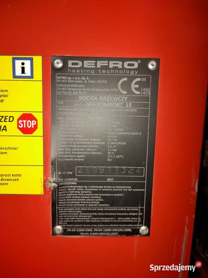 Kocioł grzewczy Defro Optima 15 Zemborzyce Tereszyńskie