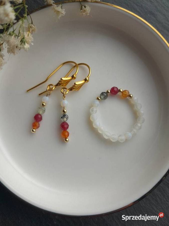 Kamienie naturalne Kolczyki Srebro pozłacane Bielawa