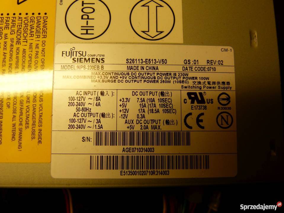 Zasilacz ATX Fujitsu Siemens 230W SATA 24 pin Zamość