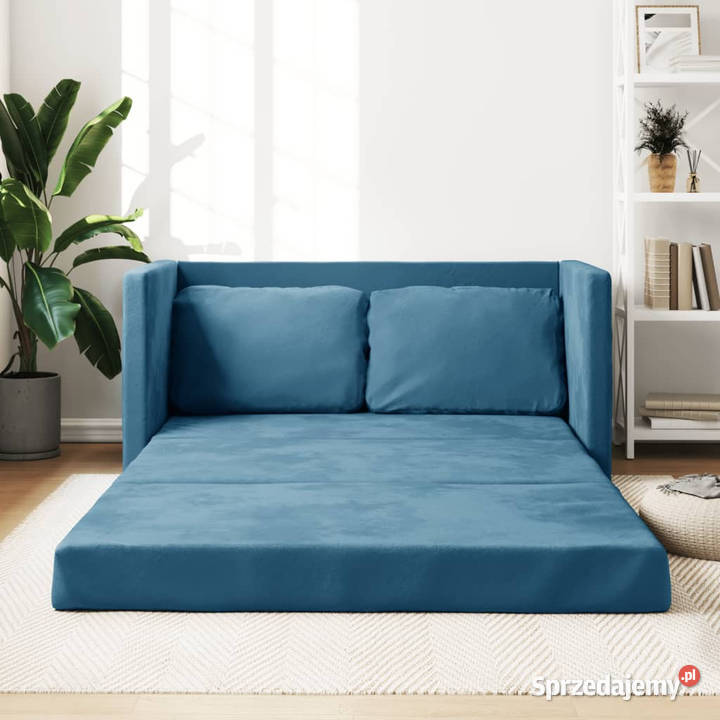 Sofa podłogowa 2w1 niebieska 122x204x55 aksamit