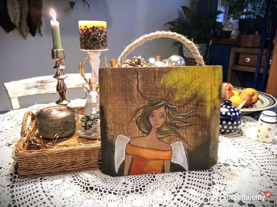 Anioły na szczęście obrazki na drewnie Plewiska