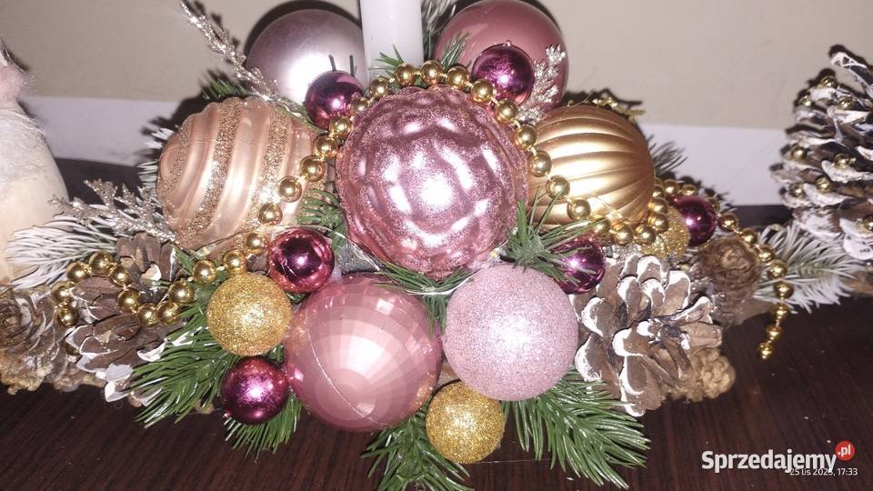 Stroik świąteczny bożonarodzeniowy na komodę różowy Koszyce