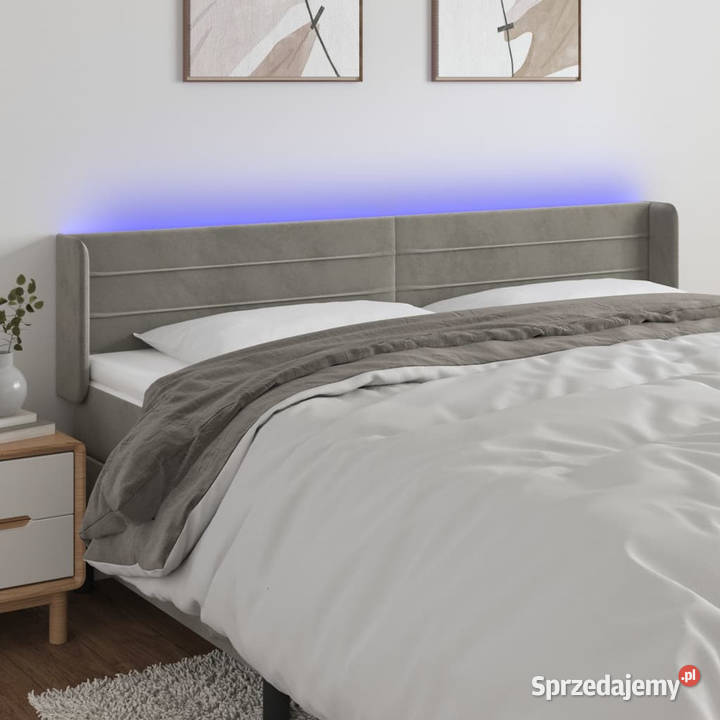 Zagłówek do łóżka z LED jasnoszary 163x16x7888 Ramy i stelaże Warszawa