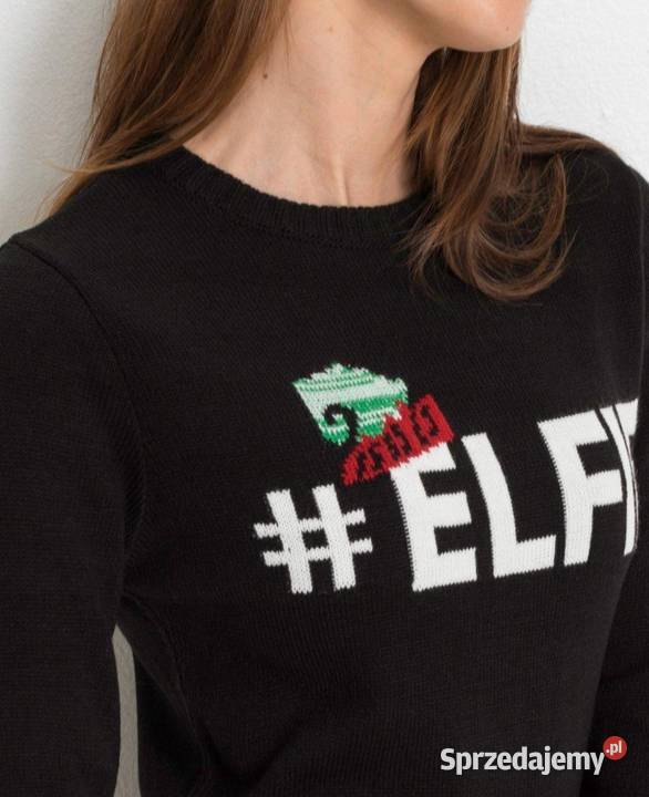 Świąteczny sweter czarna dzianinowa sukienka długi