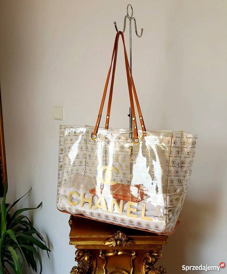 TRANSPARENTNA TOREBKA PLAŻOWA CC WOREK CHANELKA żółty/złoty