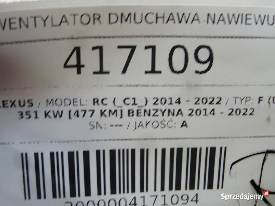 WENTYLATOR DMUCHAWA NAWIEWU LEXUS RC WENTYLATOR