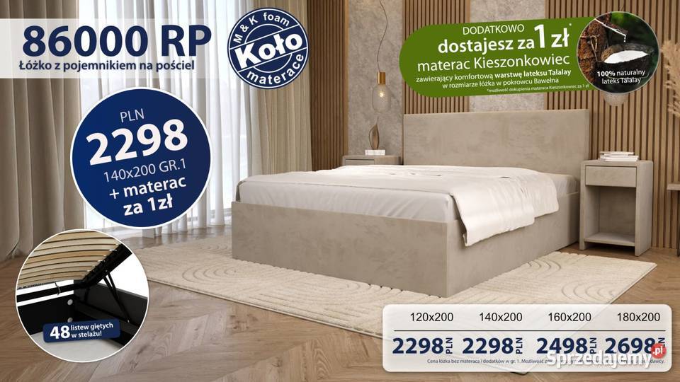 Łóżko 86000 z pojemnikiem MATERAC 1 Gniezno sprzedam
