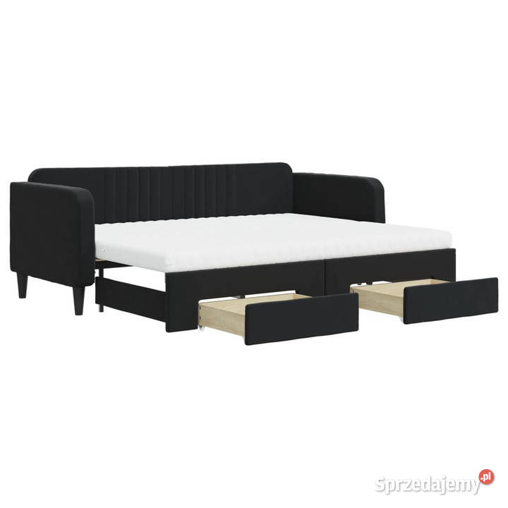 Sofa rozsuwana z szufladami czarna aksamit sprzedam