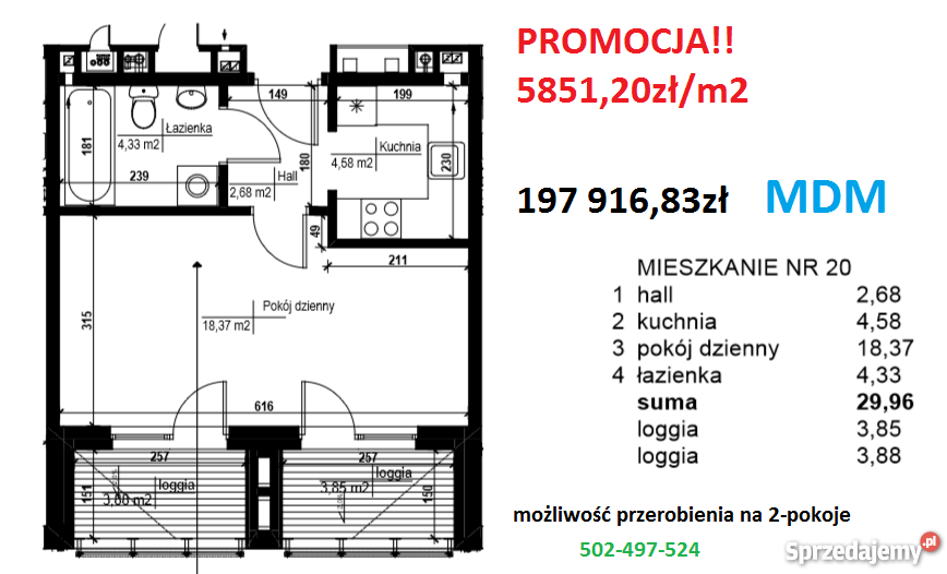 kawalerka z mozliwoscia przerobienia na 2pok MDM Piętro 2 Warszawa