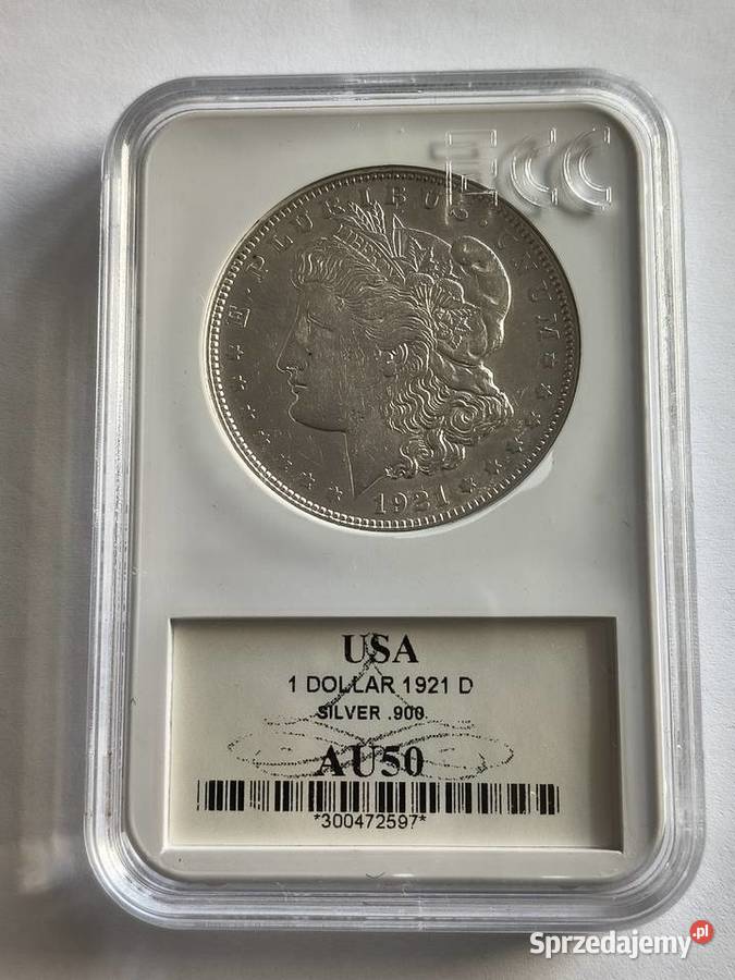 USA 1 dolar Morgan 1921 D srebro Ag 900 nota AU Szczecin