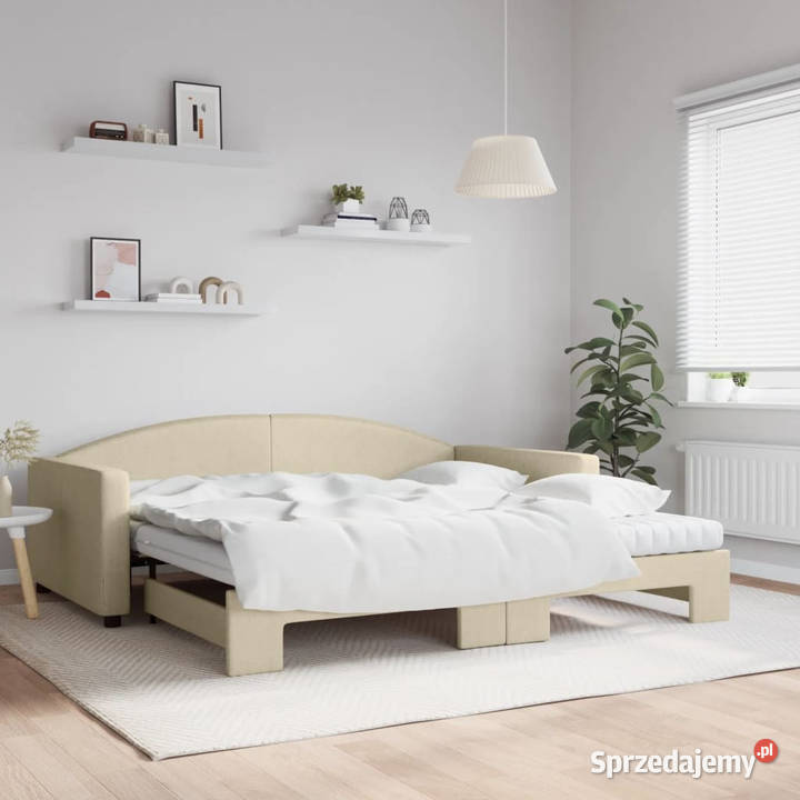 Sofa rozsuwana z materacami kremowa tkanina Warszawa