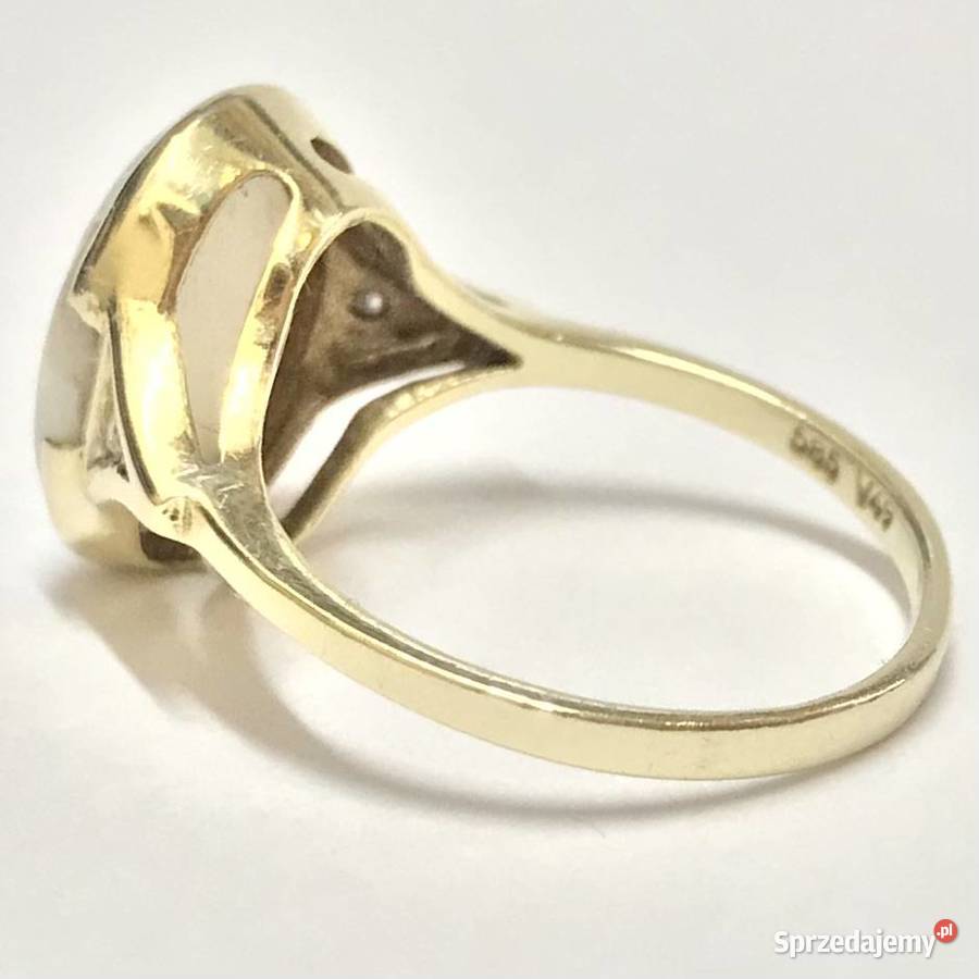 Złoty pierścionek 585 14K z opalem duży biały
