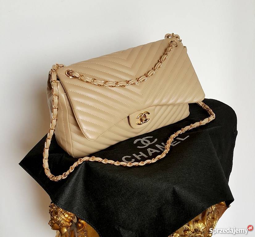 TOREBKA CHANEL 255 PIKOWANA CHANELKA BEŻ ZŁOTO Bydgoszcz