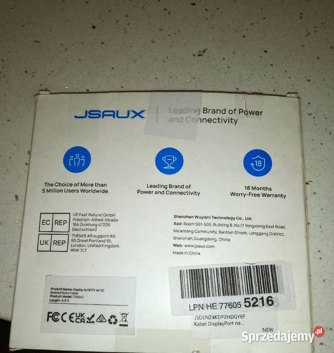 DisplayPort 3 m kabel JSAUX DP 4K 60 Hz Grudziądz
