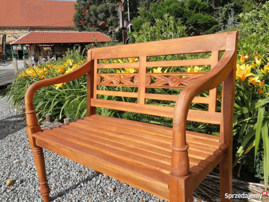 Ławka Lawenda 100 brązowa z drewna teak tek tik drewno Niechorze