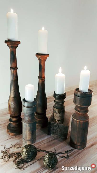 Świecznik drewniany ręcznie toczony rękodzieło łódzkie Wieluń