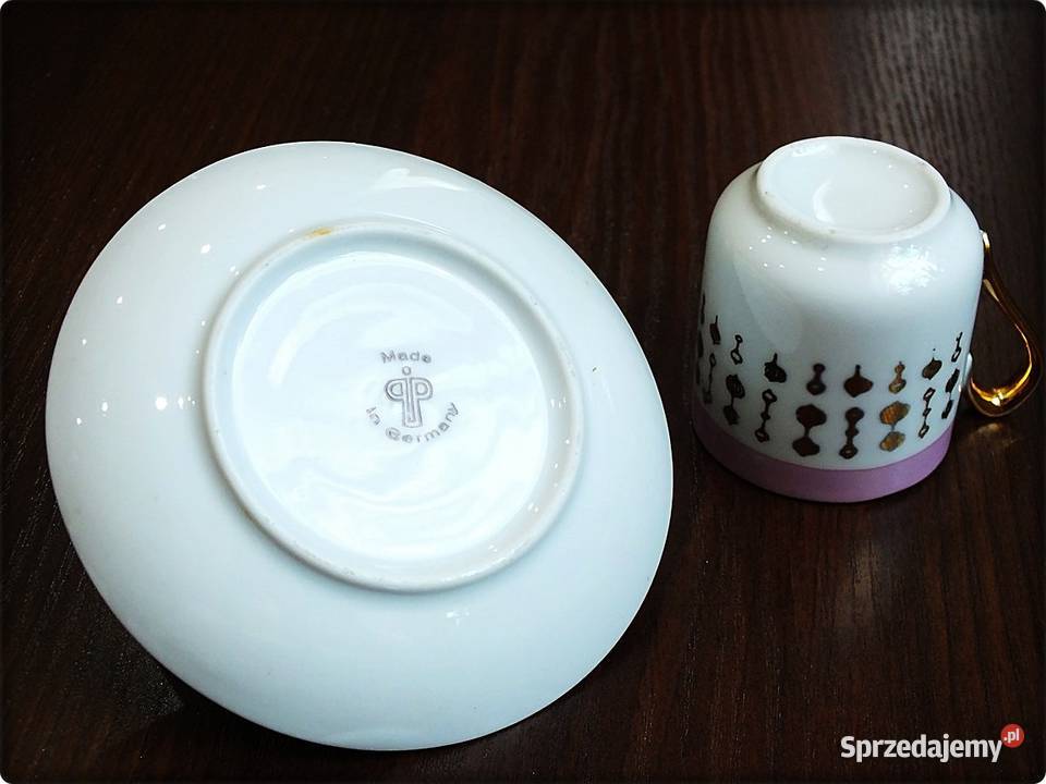 Mała Filiżanka spodek Porcelana różowa ze złotem Żary