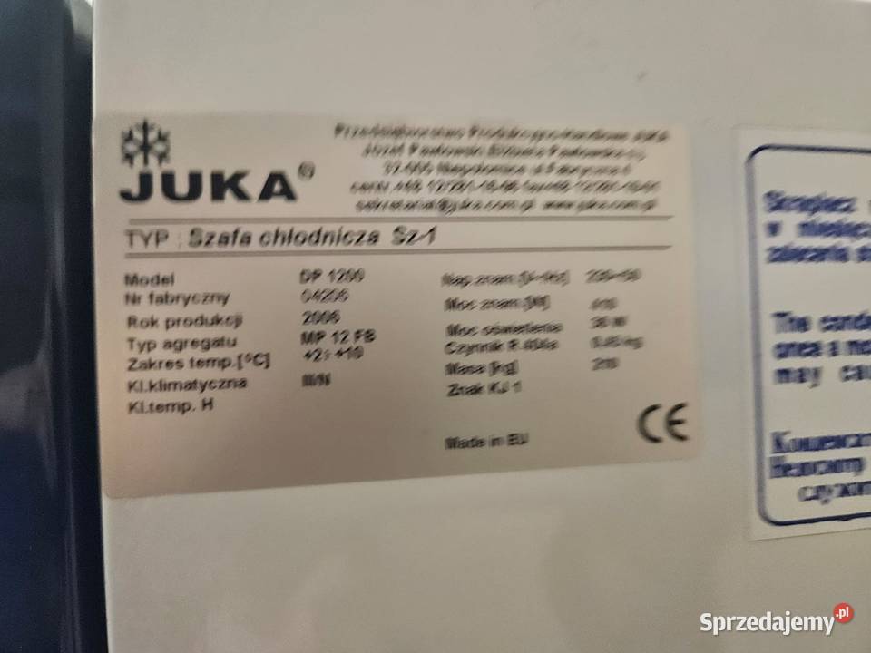 Szafa chłodnicza lodówka gastronomiczna JUKA SZ1 Pszczyna