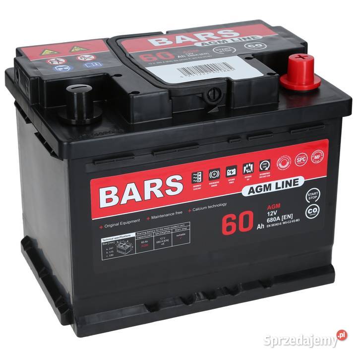 Akumulator Bars AGM LINE 12V 60Ah 680A L2 P osobowe Jelcz-Laskowice
