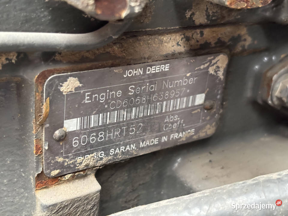 John Deere 6068HRT52 Silnik Kompletny 6068HRT52 Części i osprzęt rolniczy Jastrzębniki sprzedam
